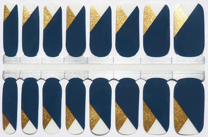 Half gold, half smoky teal semi-transparent nail wraps with a bold contrast.